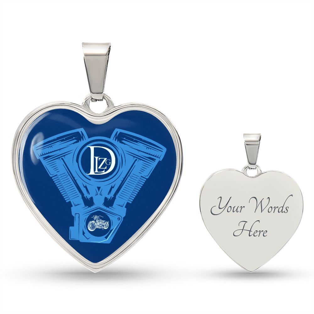 Motorrad Bike DLzG Herz Halskette Silber und Gold, Motorradkette, Motorradliebhaber Geschenk, Blau/Weiß