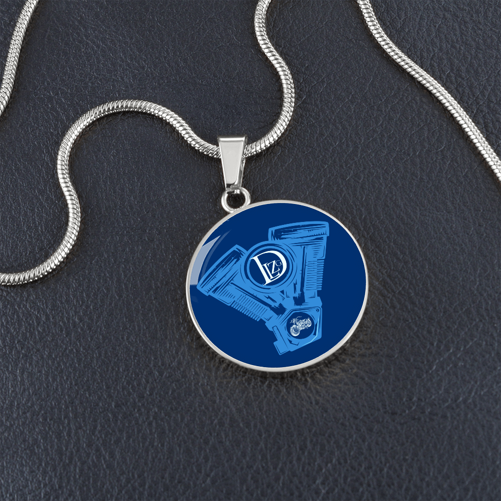 Motorrad Bike DLzG Halskette Anhänger rund Silber und Gold, Motorradkette, Motorradliebhaber Geschenk Blau/ Blau