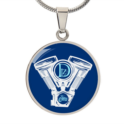 Motorrad Bike DLzG Halskette Anhänger rund Silber und Gold, Motorradkette, Motorradliebhaber Geschenk Blau/ Weiß