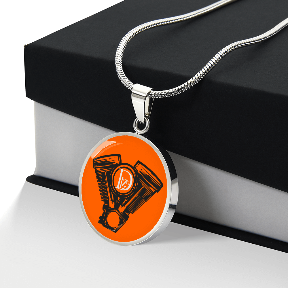 Motorrad Bike DLzG Halskette Anhänger rund Silber und Gold, Motorradkette, Motorradliebhaber Geschenk Orange/ Schwarz