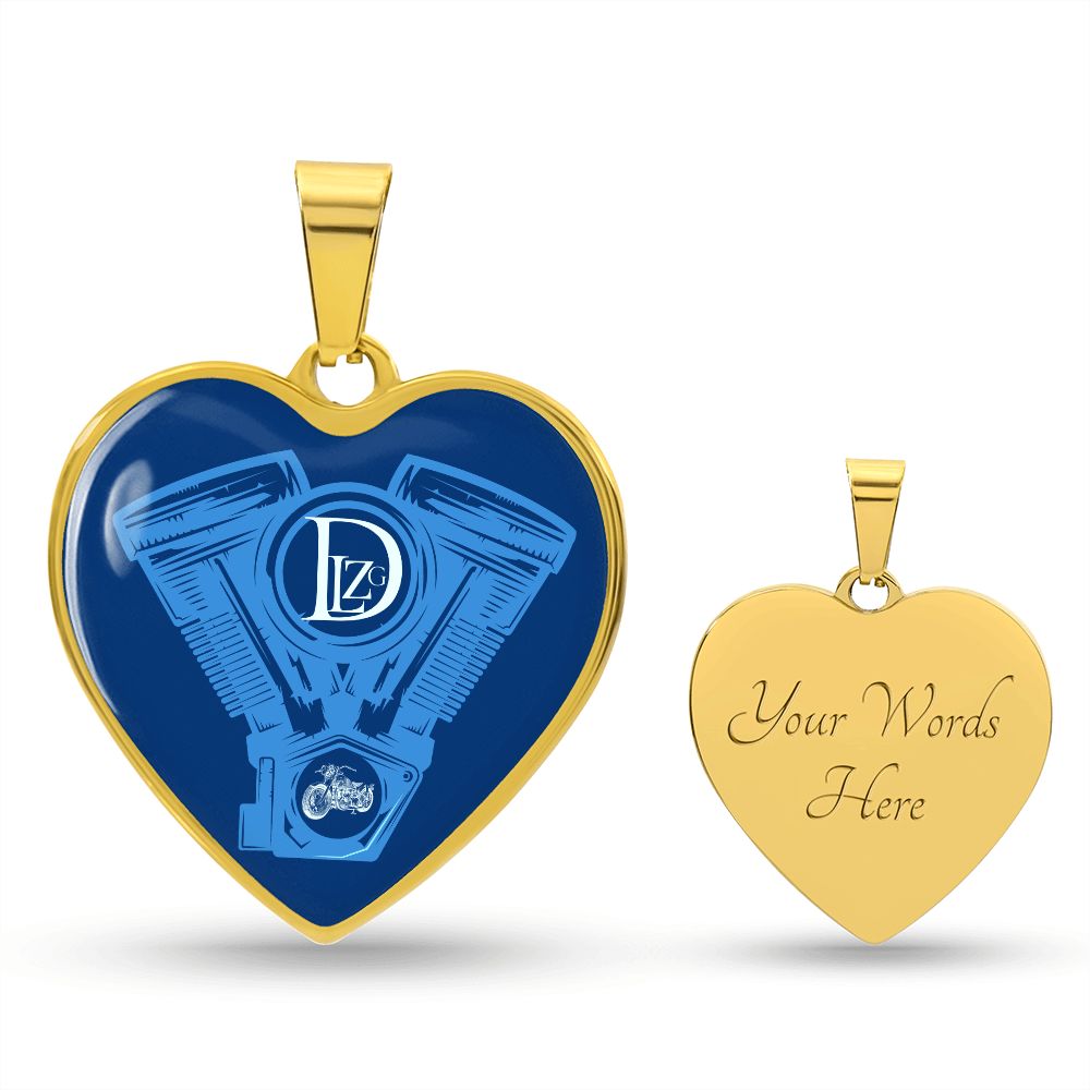 Motorrad Bike DLzG Herz Halskette Silber und Gold, Motorradkette, Motorradliebhaber Geschenk, Blau/Weiß
