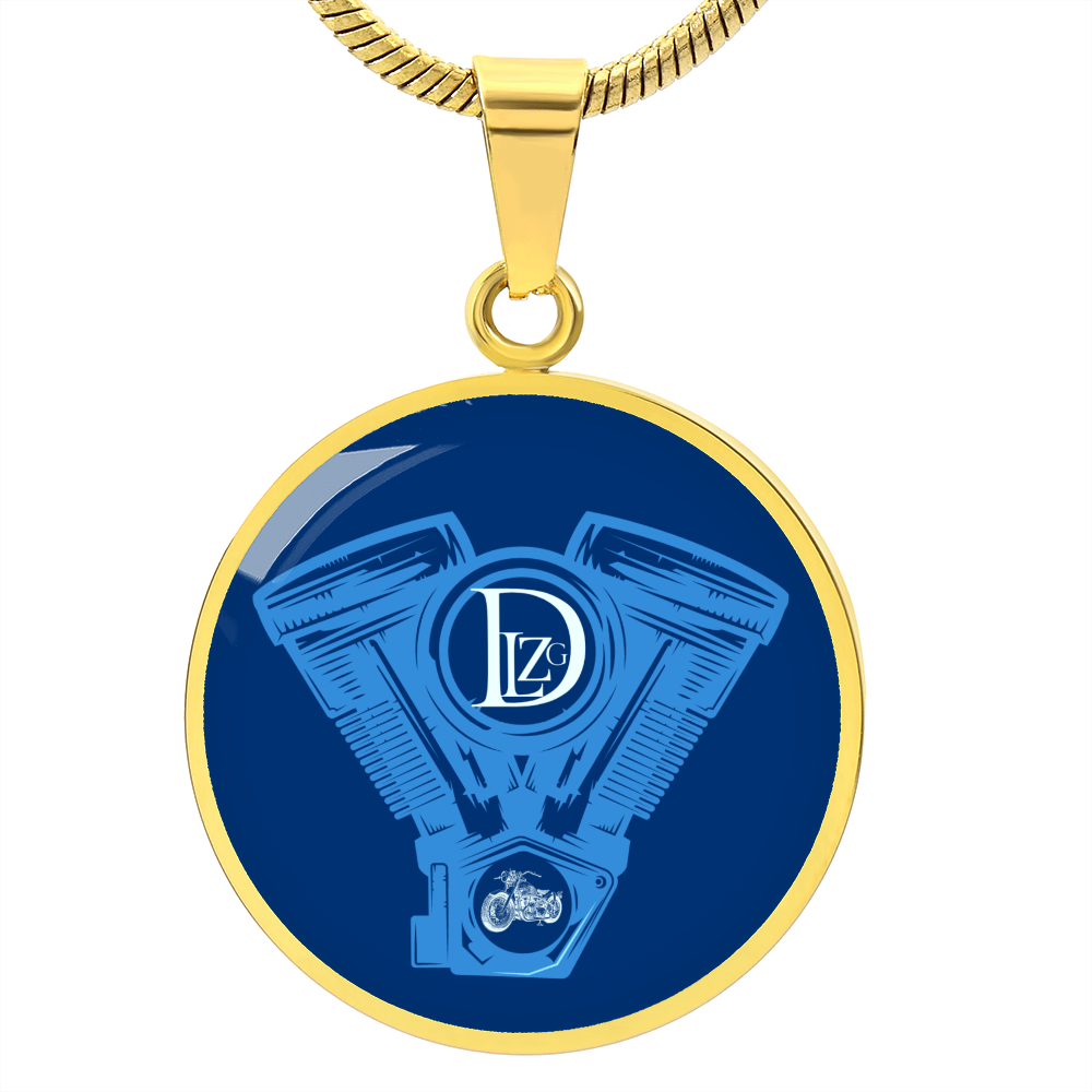 Motorrad Bike DLzG Halskette Anhänger rund Silber und Gold, Motorradkette, Motorradliebhaber Geschenk Blau/ Blau