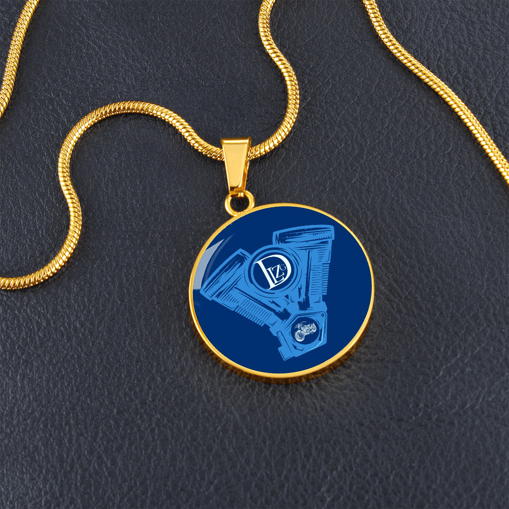 Motorrad Bike DLzG Halskette Anhänger rund Silber und Gold, Motorradkette, Motorradliebhaber Geschenk Blau/ Blau