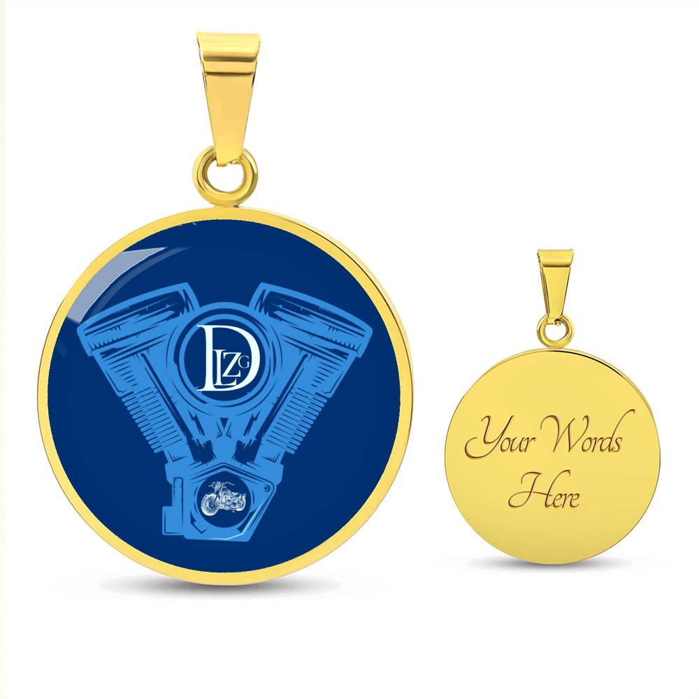 Motorrad Bike DLzG Halskette Anhänger rund Silber und Gold, Motorradkette, Motorradliebhaber Geschenk Blau/ Blau