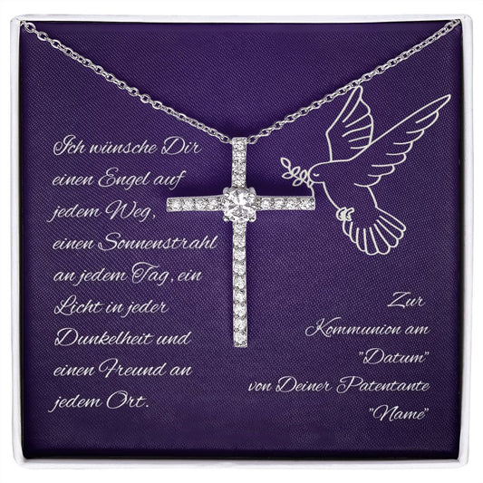 Kreuzkette zur Kommunion - Halskette mit Kreuz Geschenk für Patenkind personalisiert mit Name und Datum