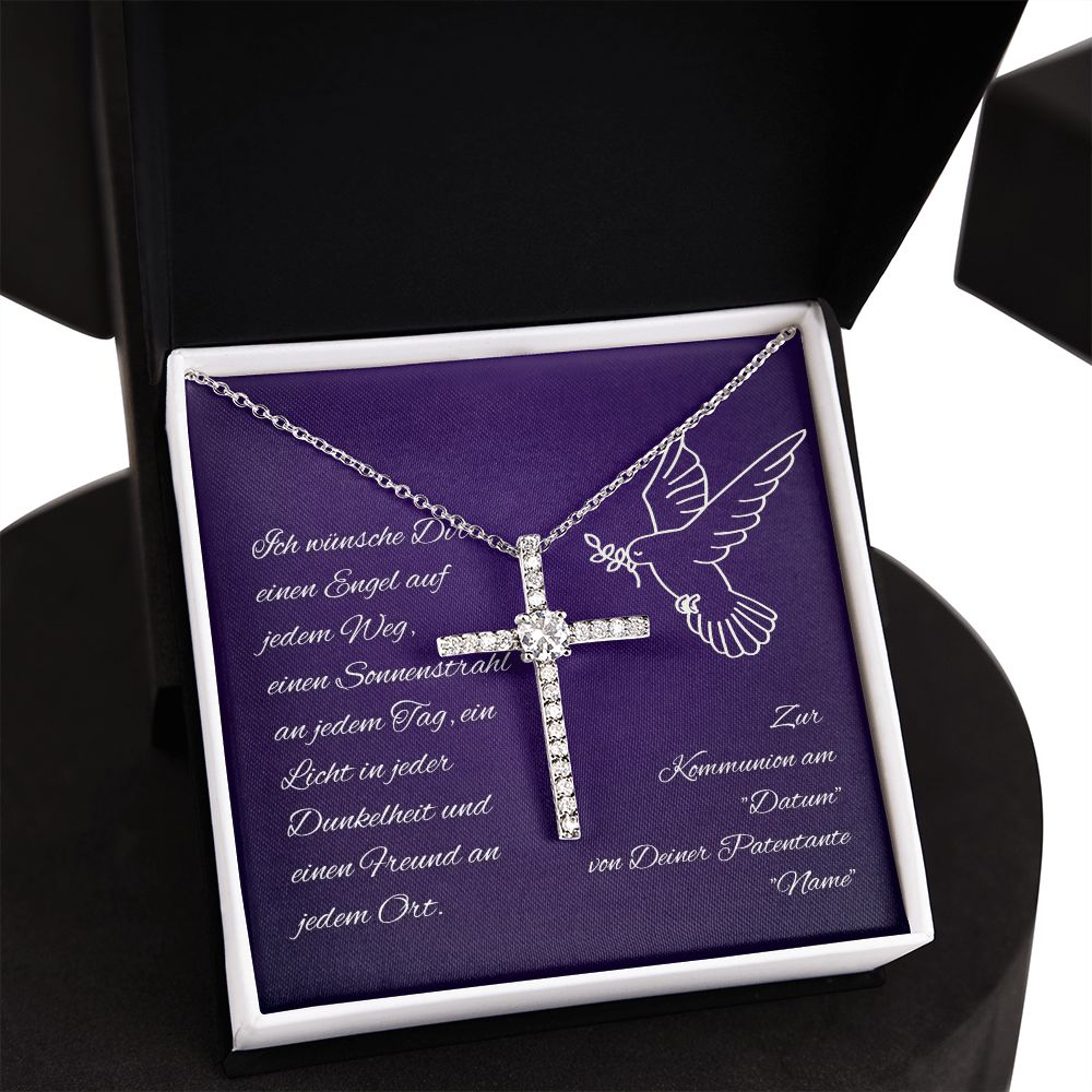 Kreuzkette zur Kommunion - Halskette mit Kreuz Geschenk für Patenkind personalisiert mit Name und Datum