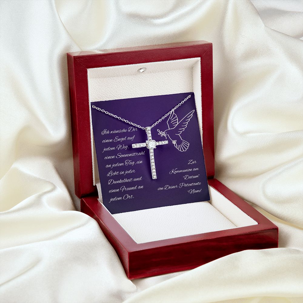 Kreuzkette zur Kommunion - Halskette mit Kreuz Geschenk für Patenkind personalisiert mit Name und Datum