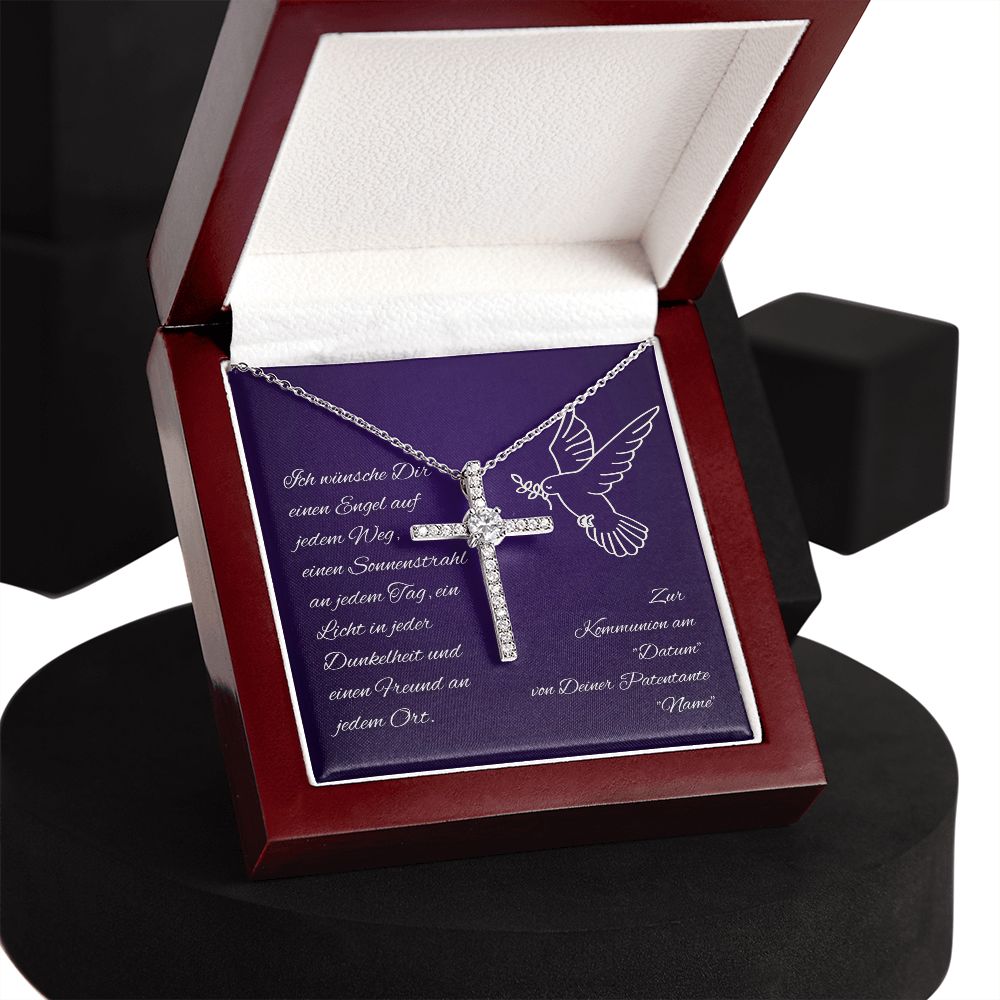 Kreuzkette zur Kommunion - Halskette mit Kreuz Geschenk für Patenkind personalisiert mit Name und Datum