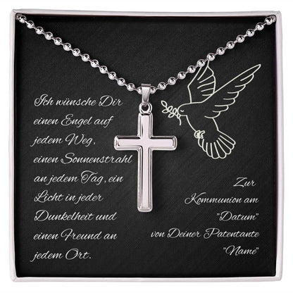Kreuzkette zur Kommunion - Geschenk von Patentante personalisiert mit Name und Datum