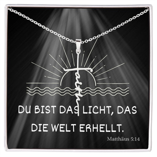 Matthäus 5:14 Glaube an Dich - Kreuz Kette Faith Schriftzug Kommunion Konfirmation Geschenk Junge Mädchen