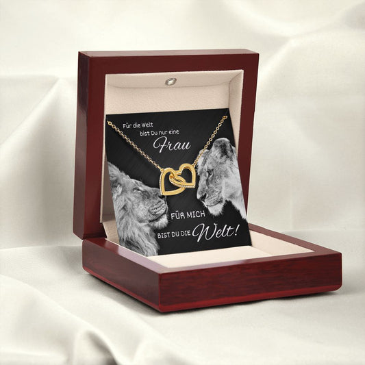 Halskette für Frau oder Freundin persönliches Geschenk aus Karte Löwin und Löwe mit eleganter Kette Anhänger Silber Rosé Gold
