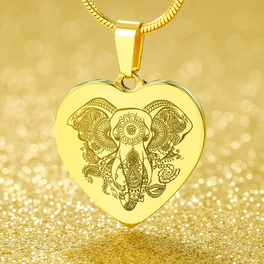Halskette mit Elefanten Mandala Anhänger Herzschmuck als Glücksbringer Geschenk für Deine beste Freundin Personalisierbar