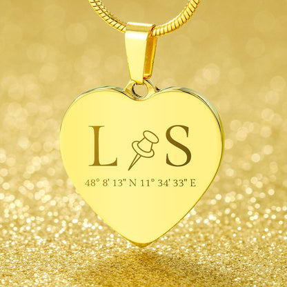 Paar Geschenk Personalisiert mit Gravur - Herzanhänger & Dog Tag Anhänger mit Initialen und Koordinaten - Gravur GPS-Koordinaten