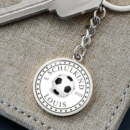 Einschulung Schlüsselanhänger mit Name Schulkind 2023 Fussball Schwarz