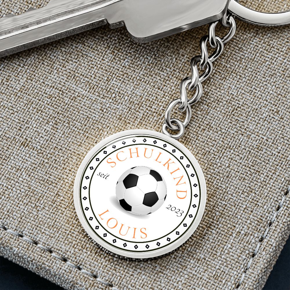 Einschulung Schlüsselanhänger mit Name Schulkind 2023 Fussball Orange