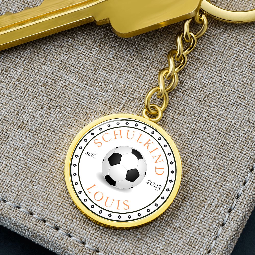 Einschulung Schlüsselanhänger mit Name Schulkind 2023 Fussball Orange