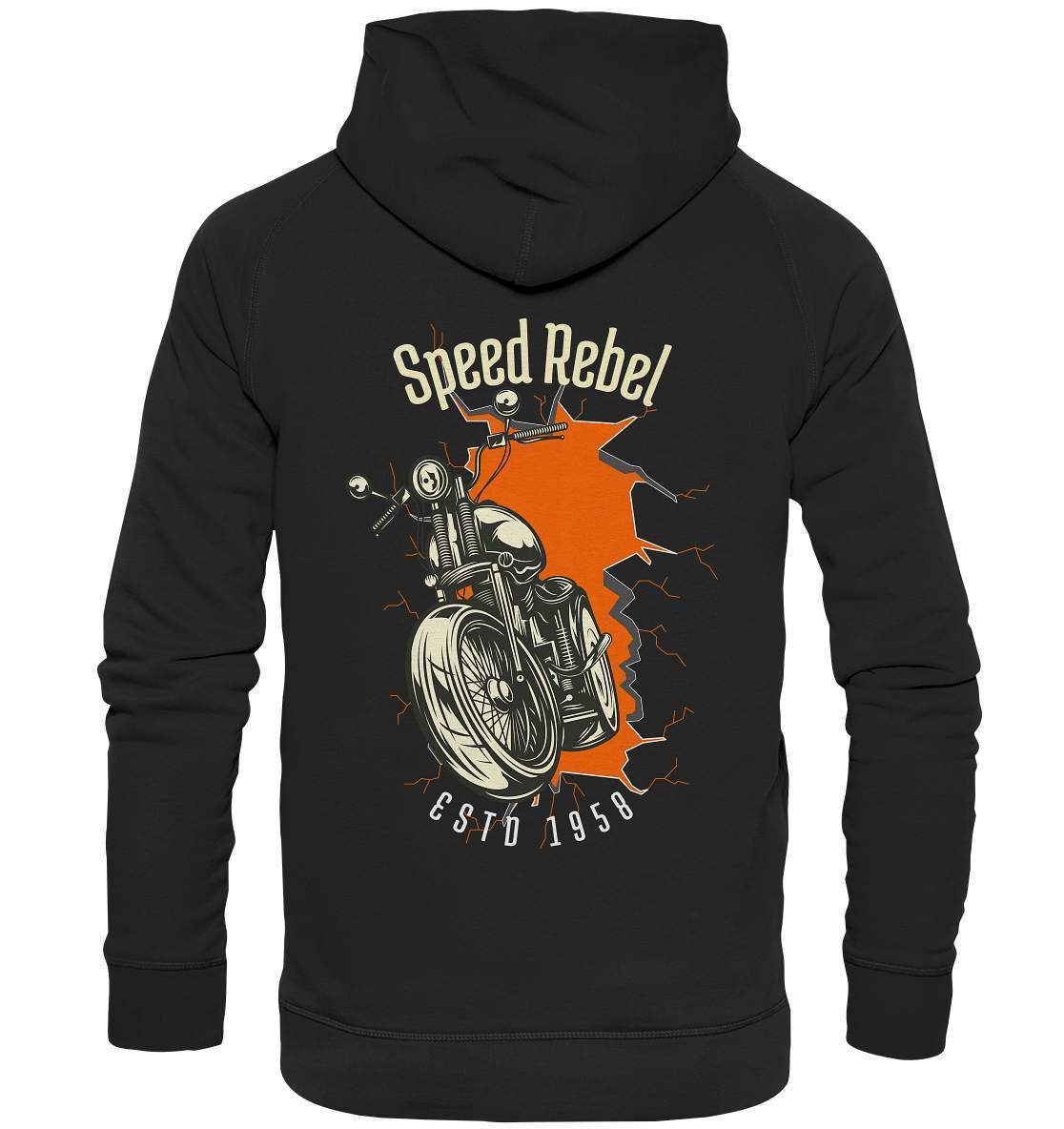 Speed Rebel ESTD 1958 - Biker und Chapter Rücken Motiv - Basic Unisex Hoodie XL-1958,ausfahrt,bike,biker,biker outfit,biker shirt,cafe racer,chapter kluft,chopper,dirt bike,fun,funny,lustig,moped,motocross,Motorrad,motorrad tour,motorsport,simson,Speed,Speed rebel,v2,zweirad