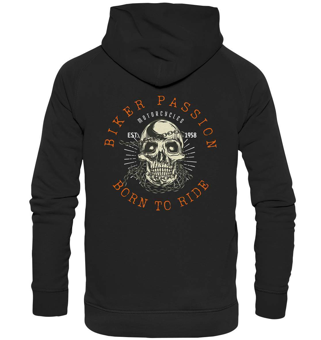 Biker Passion - Born to Ride Biker Outfit Motorradfahrer Geschenk Rücken Motiv - Basic Unisex Hoodie XL-ausfahrt,bike,biker,biker outfit,biker shirt,born to ride,cafe racer,chopper,coole,dirt bike,fun,funny,humor,lustig,lustige,moped,motocross,Motorrad,motorrad tour,motorradfahren,motorsport,simson,v2,zweirad