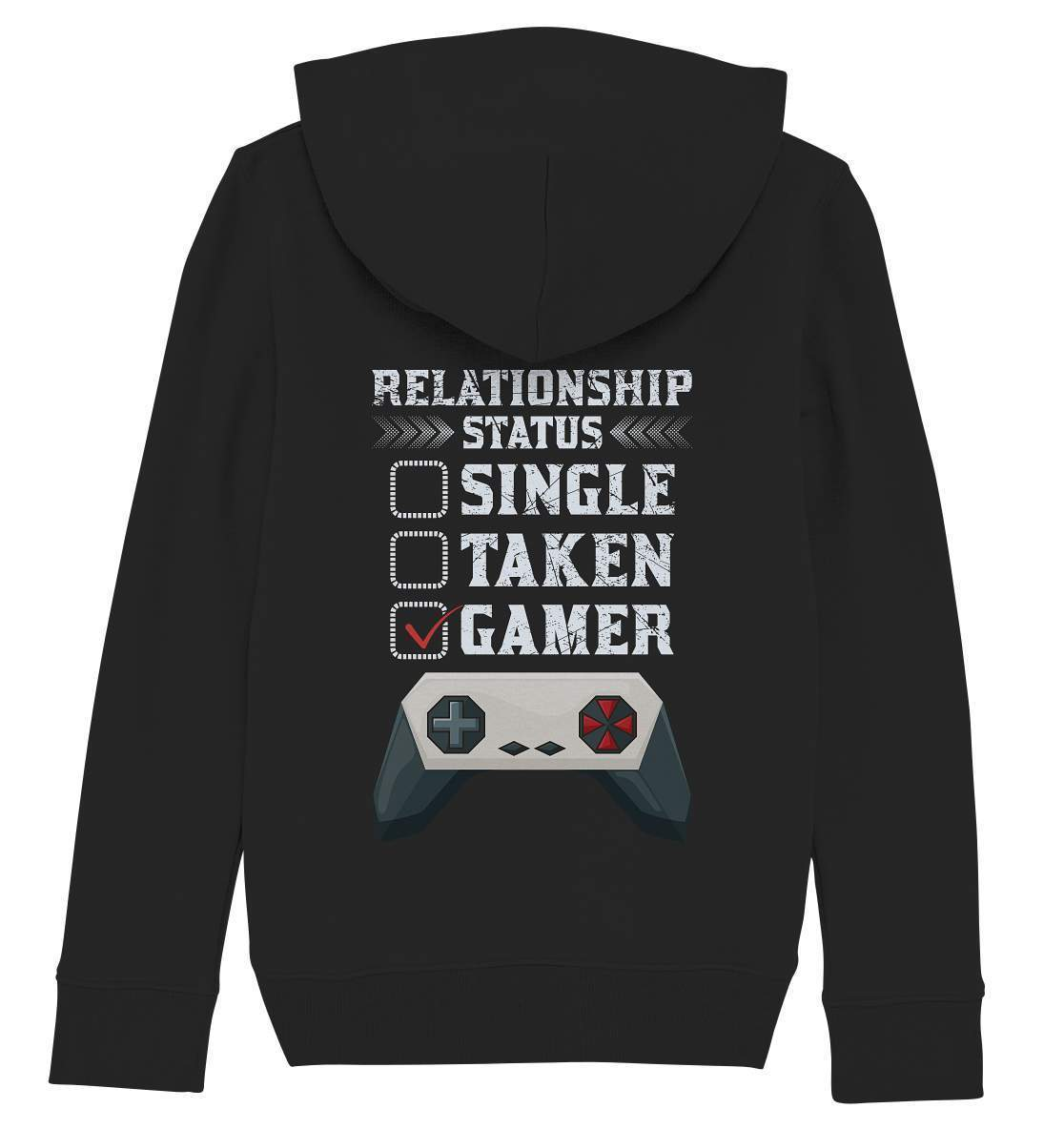 Zocker Outfit Beziehungsstatus Single Taken Gamer - Kids Organic Hoodie-computer,controller,gamepad,gamer,geboren zum zocken,geborener zocker,joystick,Konsole,Pullover Spruch,Single Taken Gamer,spielkonsole,Video Game,zocken,zockerleidenschaft