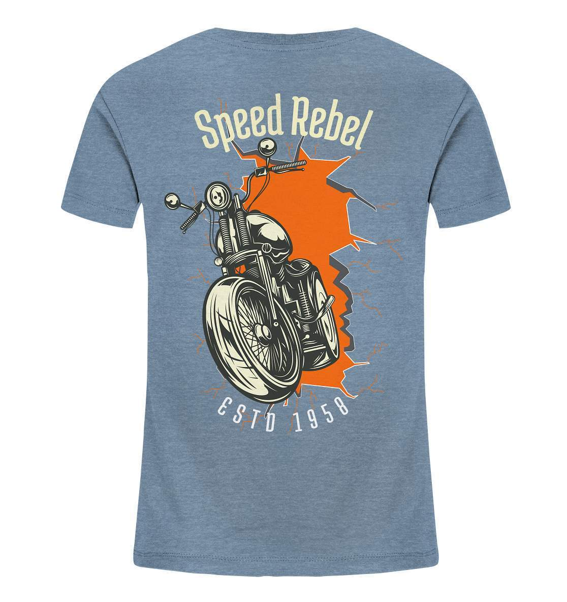 Speed Rebel ESTD 1958 - Biker und Chapter Rücken Motiv - Kids Organic Shirt-1958,ausfahrt,bike,biker,biker outfit,biker shirt,cafe racer,chapter kluft,chopper,dirt bike,fun,funny,lustig,moped,motocross,Motorrad,motorrad tour,motorsport,simson,Speed,Speed rebel,v2,zweirad