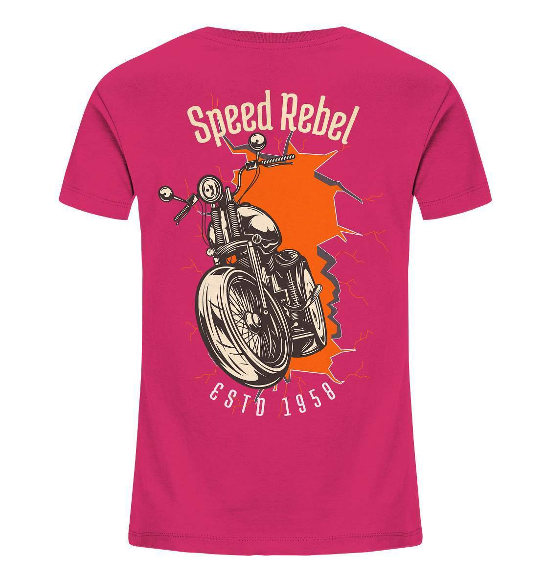 Speed Rebel ESTD 1958 - Biker und Chapter Rücken Motiv - Kids Organic Shirt-1958,ausfahrt,bike,biker,biker outfit,biker shirt,cafe racer,chapter kluft,chopper,dirt bike,fun,funny,lustig,moped,motocross,Motorrad,motorrad tour,motorsport,simson,Speed,Speed rebel,v2,zweirad