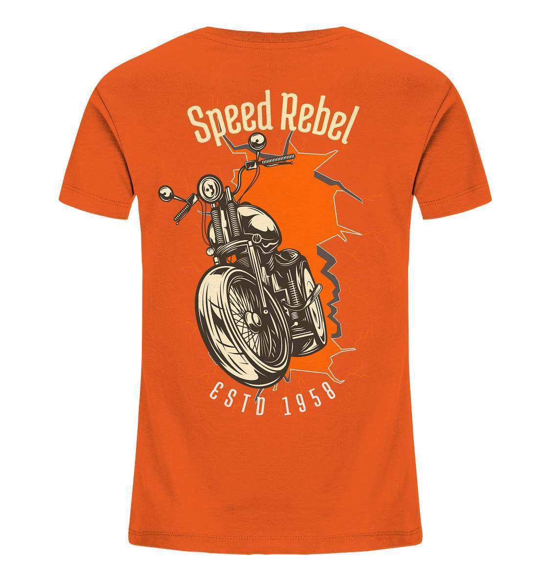 Speed Rebel ESTD 1958 - Biker und Chapter Rücken Motiv - Kids Organic Shirt-1958,ausfahrt,bike,biker,biker outfit,biker shirt,cafe racer,chapter kluft,chopper,dirt bike,fun,funny,lustig,moped,motocross,Motorrad,motorrad tour,motorsport,simson,Speed,Speed rebel,v2,zweirad