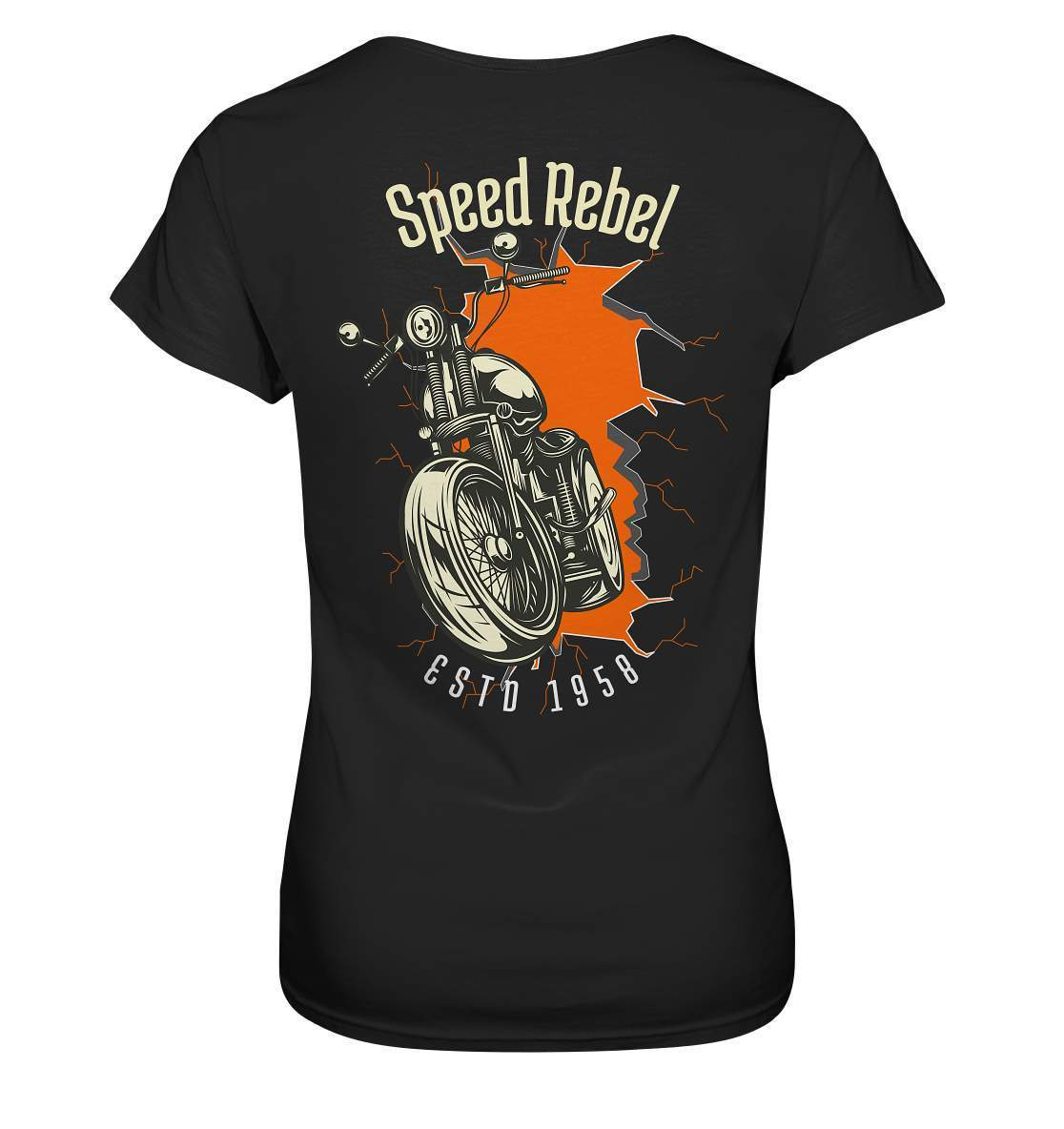 Speed Rebel ESTD 1958 - Biker und Chapter Rücken Motiv - Ladies Premium Shirt-1958,ausfahrt,bike,biker,biker outfit,biker shirt,cafe racer,chapter kluft,chopper,dirt bike,fun,funny,lustig,moped,motocross,Motorrad,motorrad tour,motorsport,simson,Speed,Speed rebel,v2,zweirad