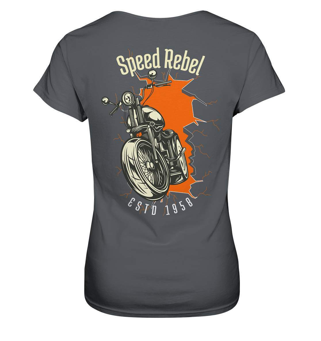 Speed Rebel ESTD 1958 - Biker und Chapter Rücken Motiv - Ladies Premium Shirt-1958,ausfahrt,bike,biker,biker outfit,biker shirt,cafe racer,chapter kluft,chopper,dirt bike,fun,funny,lustig,moped,motocross,Motorrad,motorrad tour,motorsport,simson,Speed,Speed rebel,v2,zweirad