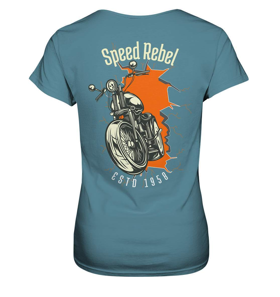 Speed Rebel ESTD 1958 - Biker und Chapter Rücken Motiv - Ladies Premium Shirt-1958,ausfahrt,bike,biker,biker outfit,biker shirt,cafe racer,chapter kluft,chopper,dirt bike,fun,funny,lustig,moped,motocross,Motorrad,motorrad tour,motorsport,simson,Speed,Speed rebel,v2,zweirad