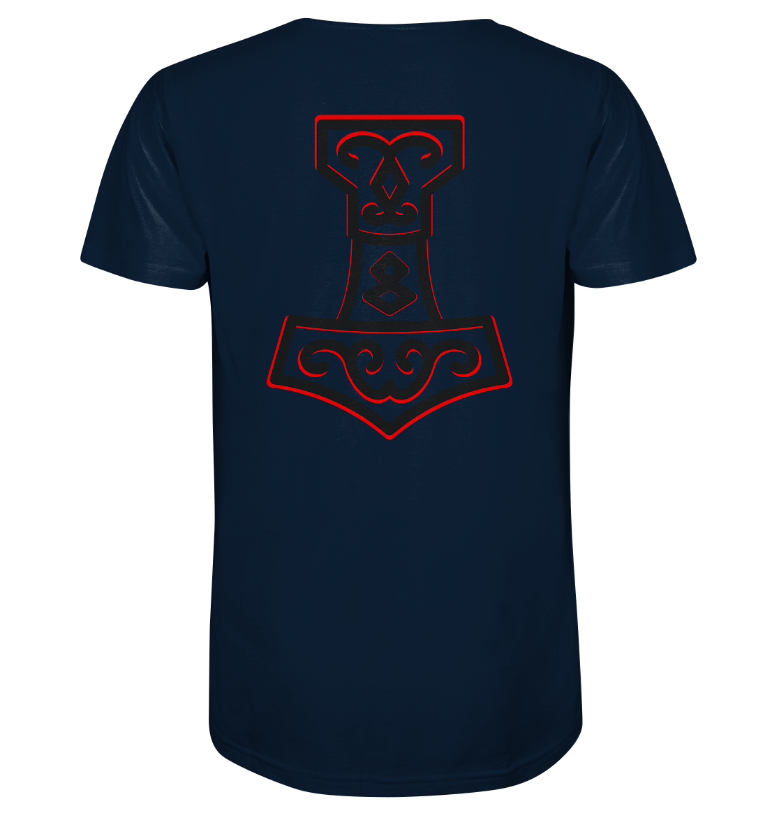 Wikinger T-Shirt Wikinger Shirt Thors Hammer Mjölnir auf Brust mit Name in Futhark und Rücken mit Großdruck nordisches Mythologie