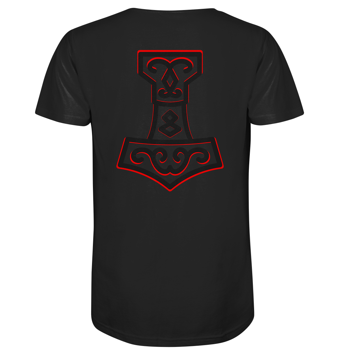 Wikinger T-Shirt Wikinger Shirt Thors Hammer Mjölnir auf Brust mit Name in Futhark und Rücken mit Großdruck nordisches Mythologie