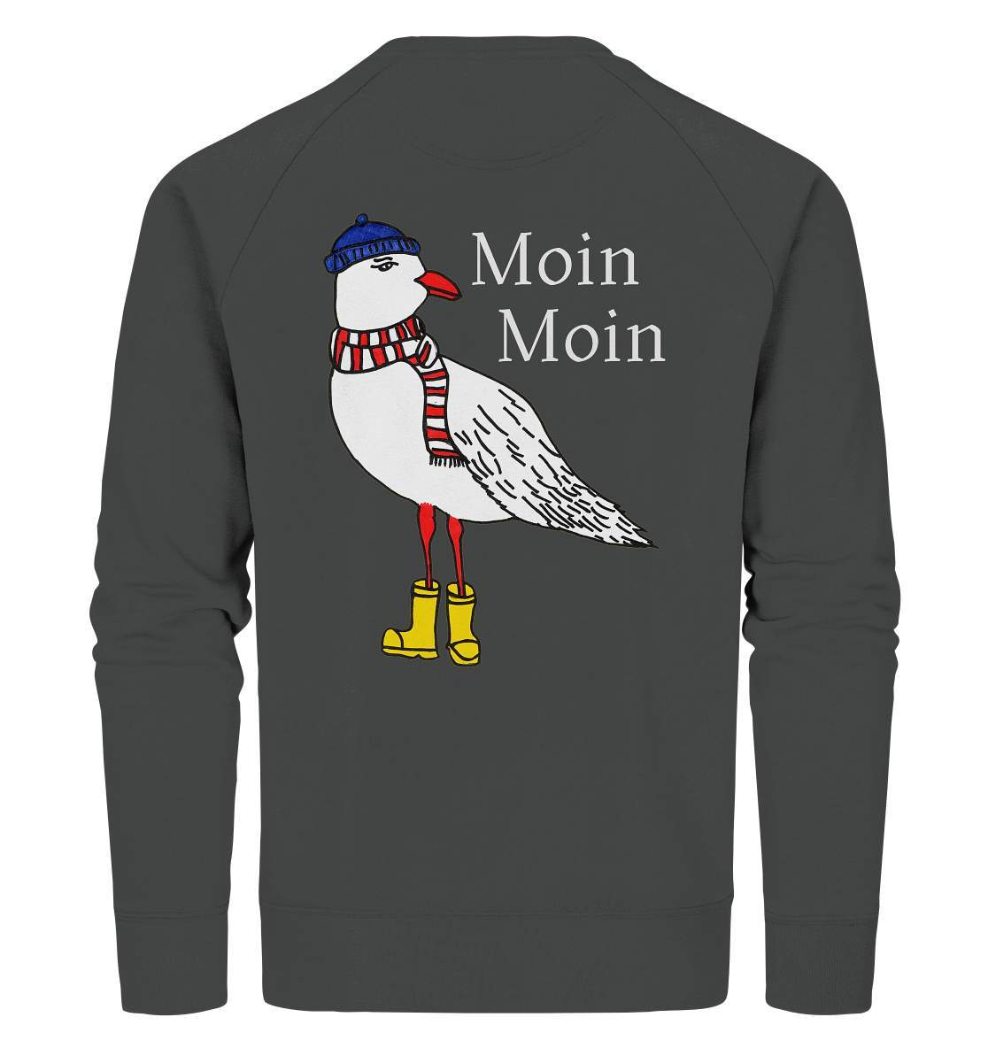 Moin Moin Möwe mit Mütze, Schal und Stiefel Nordsee Ostsee Maritim Style - Organic Sweatshirt-geschenkidee,Maritim,Maritim Lifestyle,Maritim Style,Moin,Moin Moin,Möwe,Möwe mit Mütze,Möwe mit Schal,Möwe mit Stiefel,Nordlicht,Nordsee,Ostsee,Ostseeurlaub