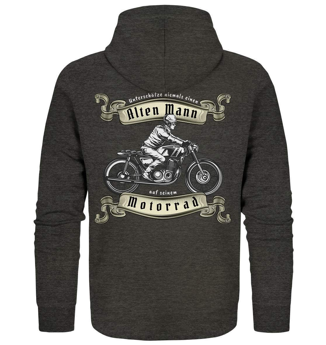 Unterschätze niemals einen alten Mann - Motorrad - Organic Zipper-alter mann,ausfahrt,bike,biker,cafe racer,chopper,dirt bike,fun,funny,lustig,mofa,moped,motocross,Motorrad,motorrad tour,motorsport,opa,opa on tour,rentner,senior,simson,unterschätzen,v2,zweirad