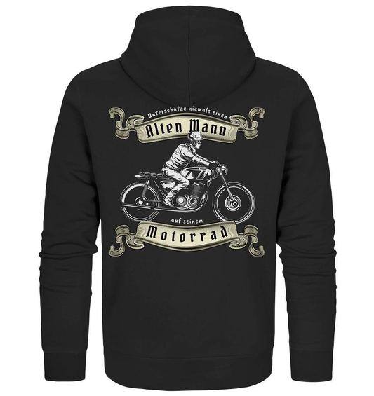 Unterschätze niemals einen alten Mann - Motorrad - Organic Zipper-alter mann,ausfahrt,bike,biker,cafe racer,chopper,dirt bike,fun,funny,lustig,mofa,moped,motocross,Motorrad,motorrad tour,motorsport,opa,opa on tour,rentner,senior,simson,unterschätzen,v2,zweirad