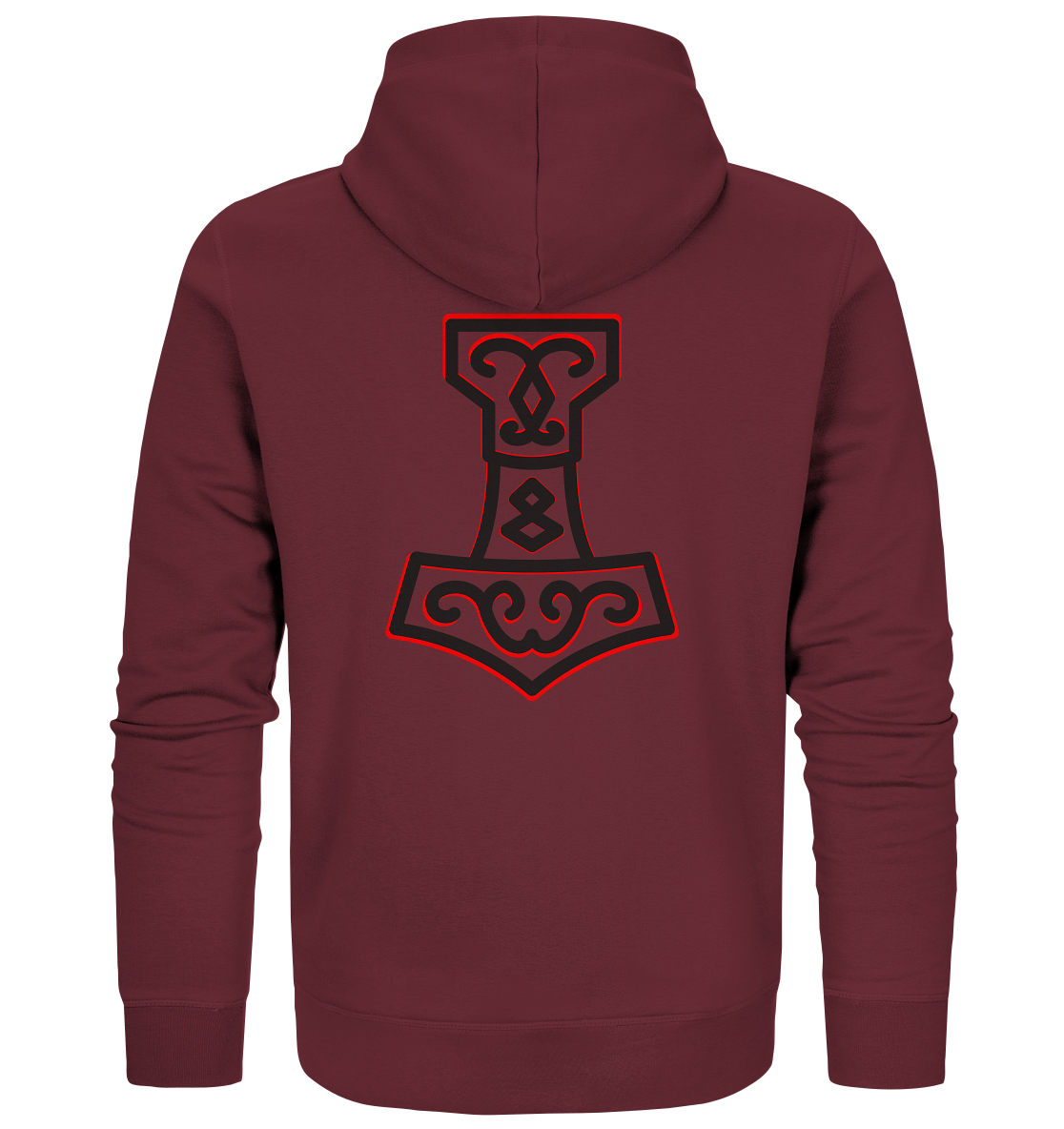 Wikinger Sweatshirt mit Reißverschluss Thors Hammer Mjölnir auf Brust mit Name in Futhark und Rücken mit Großdruck nordisches Mythologie - Organic Zipper