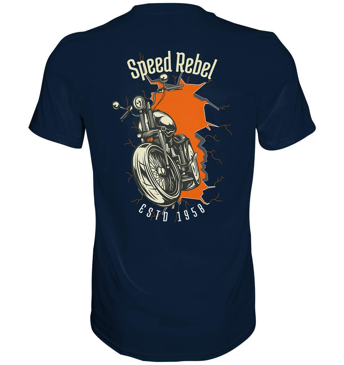 Speed Rebel ESTD 1958 - Biker und Chapter Rücken Motiv - Premium Shirt-1958,ausfahrt,bike,biker,biker outfit,biker shirt,cafe racer,chapter kluft,chopper,dirt bike,fun,funny,lustig,moped,motocross,Motorrad,motorrad tour,motorsport,simson,Speed,Speed rebel,v2,zweirad