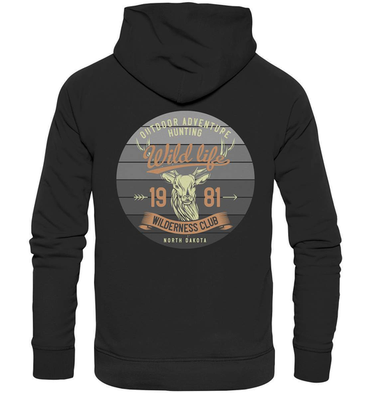 Wildlife 1981 - Jäger aus Leidenschaft - Premium Unisex Hoodie-1981,abenteuer,adventure,büchsenlicht,felder,freiheit,hirsch,hochsitz,hochstand,jagd,jagdclub,jagdverein,jagen,jäger,outdoor,rothirsch,wald,wiesen