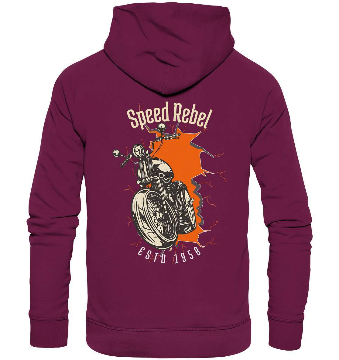 Speed Rebel ESTD 1958 - Biker und Chapter Rücken Motiv - Premium Unisex Hoodie-1958,ausfahrt,bike,biker,biker outfit,biker shirt,cafe racer,chapter kluft,chopper,dirt bike,fun,funny,lustig,moped,motocross,Motorrad,motorrad tour,motorsport,simson,Speed,Speed rebel,v2,zweirad