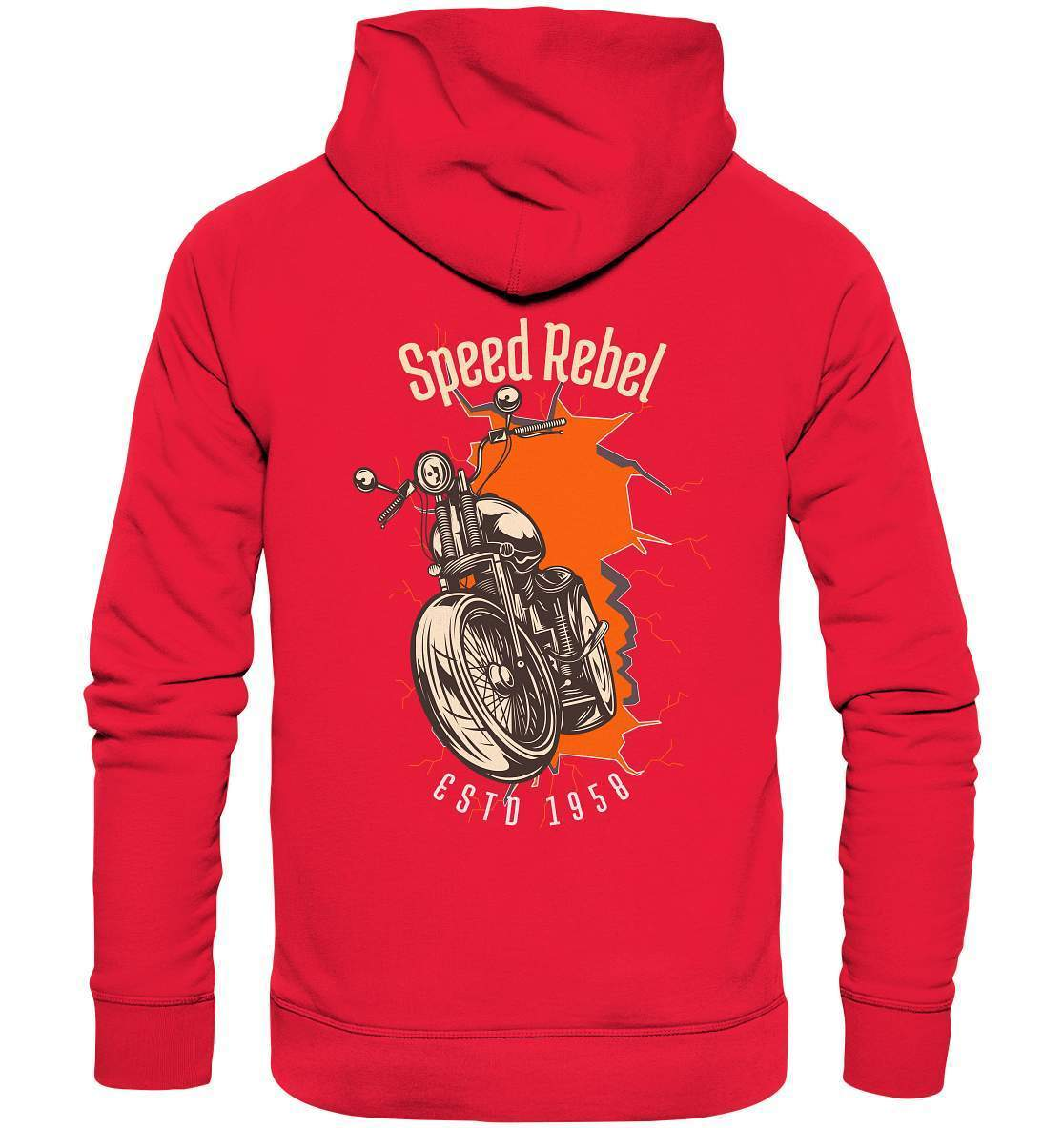 Speed Rebel ESTD 1958 - Biker und Chapter Rücken Motiv - Premium Unisex Hoodie-1958,ausfahrt,bike,biker,biker outfit,biker shirt,cafe racer,chapter kluft,chopper,dirt bike,fun,funny,lustig,moped,motocross,Motorrad,motorrad tour,motorsport,simson,Speed,Speed rebel,v2,zweirad