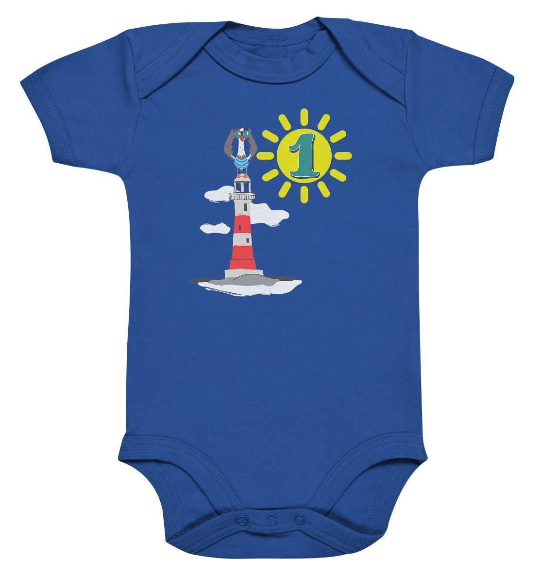 1. Geburtstag Outfit - Maritim Leuchtturm - Baby Bodysuit-1.geburtstag,baby,ein jahr alt,einjährig 1 Jahr,erster geburtstag,fernglas,geburtstag,Geburtstagsgeschenk,geburtstagsoutfit,Geschenk,Geschenkidee,jungen,kein baby mehr,Kindergeburtstag,kleinkind,leuchtturm,maritim,mädchen,möwe,perfekte grafik,seefahrer,sonne,trendy,unisex,wunderschönes Design