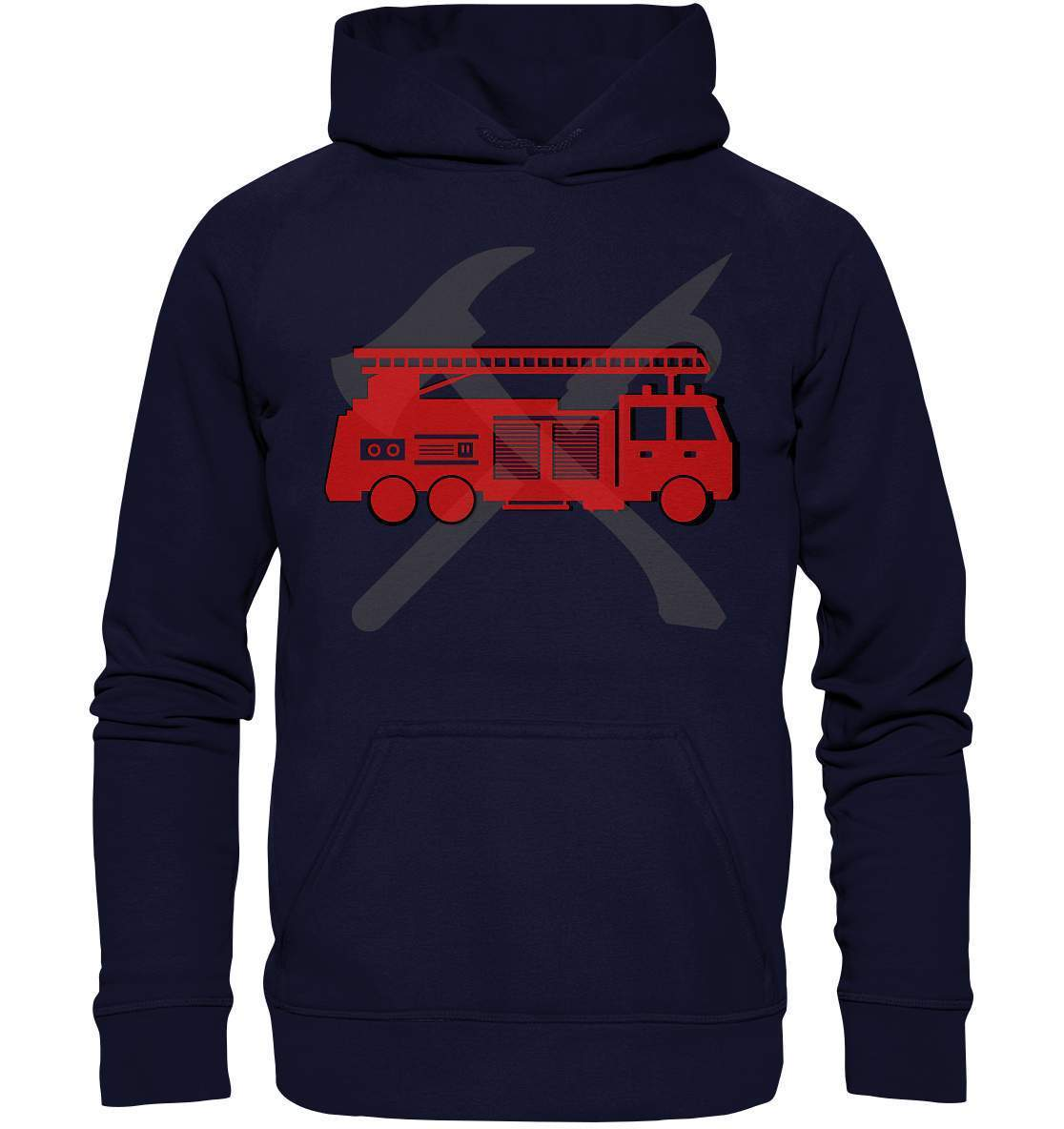 Feuerwehr Auto und Feuerlöschwerkzeuge - Basic Unisex Hoodie XL-berufsfeuerwehr,feuerwehr,Feuerwehrfrau,Feuerwehrmann,freiwillige feuerwehr,geschenk,helikopter,jugendfeuerwehr,jungen,mädchen