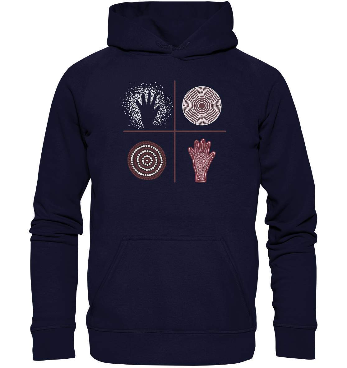 Aboriginal Australian Kunst in Perfektion - Basic Unisex Hoodie XL-aborigines,dotart,eingeboren,eingeborene australien,hand,kunst australien,Punktart,punkte,Punktkunst,stammeskunst,tasmanisch