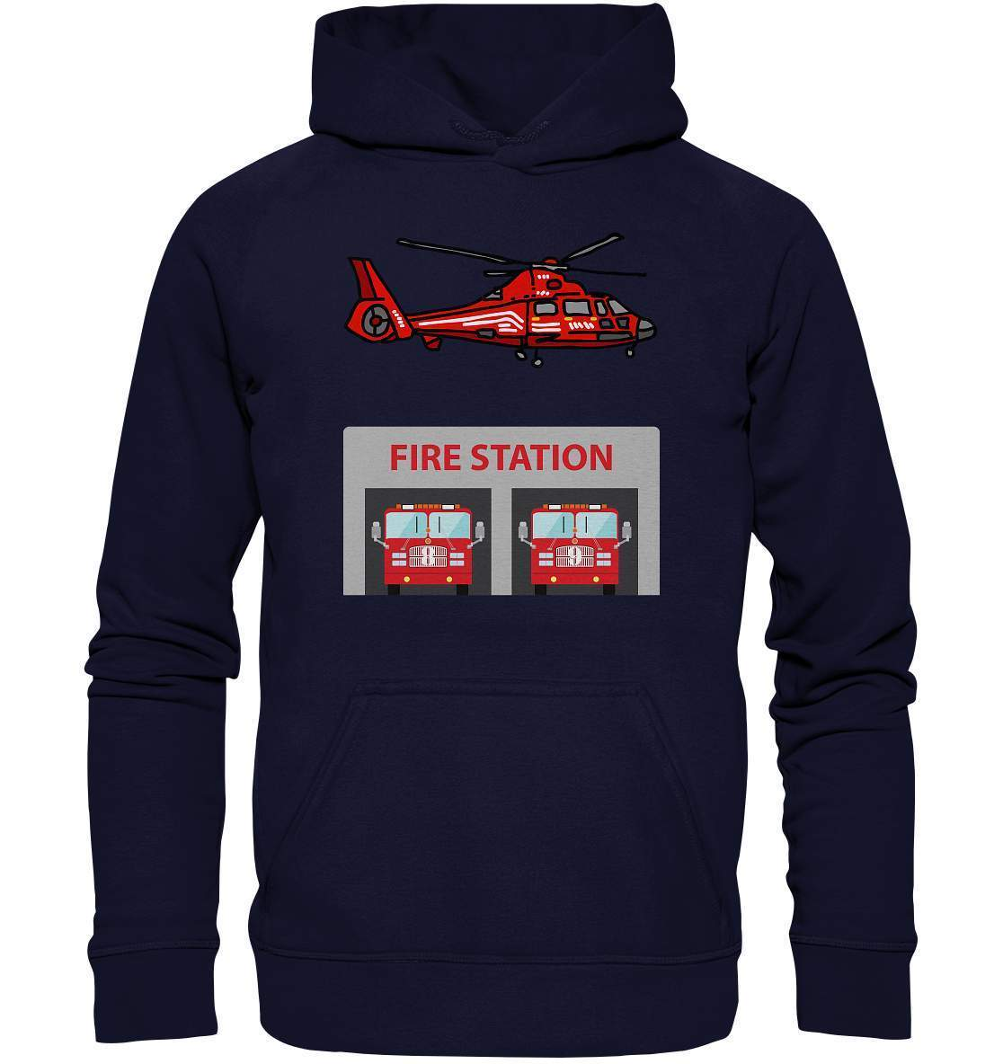 Feuerwehr Helikopter Fire Station - Basic Unisex Hoodie XL-berufsfeuerwehr,feuerwehr,Feuerwehrfrau,Feuerwehrmann,freiwillige feuerwehr,geschenk,helikopter,jugendfeuerwehr,jungen,mädchen