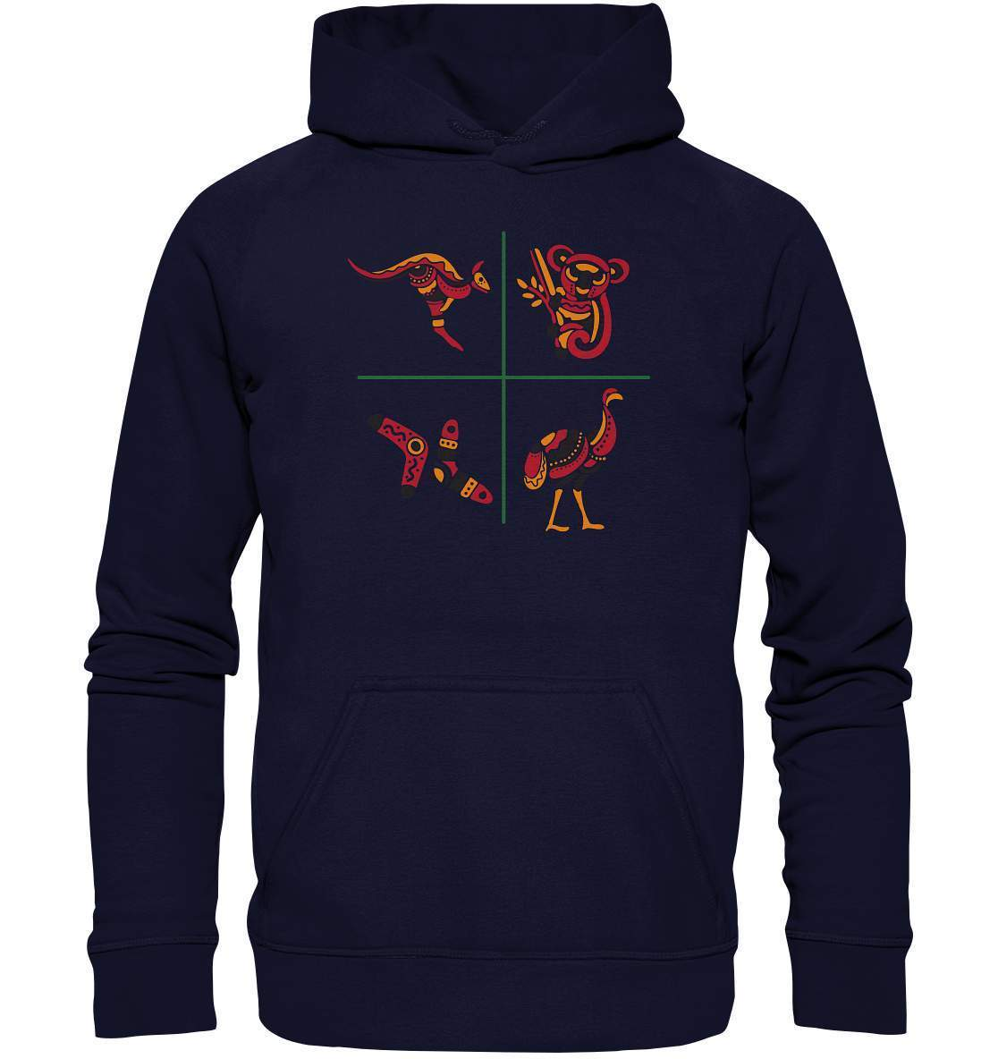 Australiens Schönheit in 4 Elementen - Basic Unisex Hoodie XL-aborigines,Australien,boomerang,eingeboren,eingeborene australien,emu,hand,koala,kunst australien,känguru,Outback,punkte,stammeskunst,tasmanisch