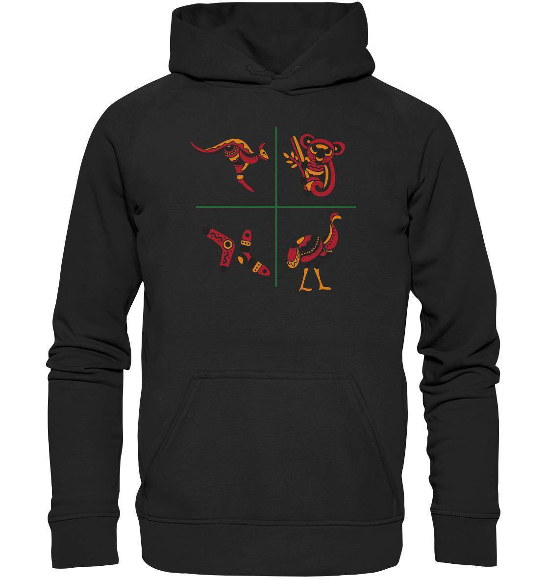 Australiens Schönheit in 4 Elementen - Basic Unisex Hoodie XL-aborigines,Australien,boomerang,eingeboren,eingeborene australien,emu,hand,koala,kunst australien,känguru,Outback,punkte,stammeskunst,tasmanisch