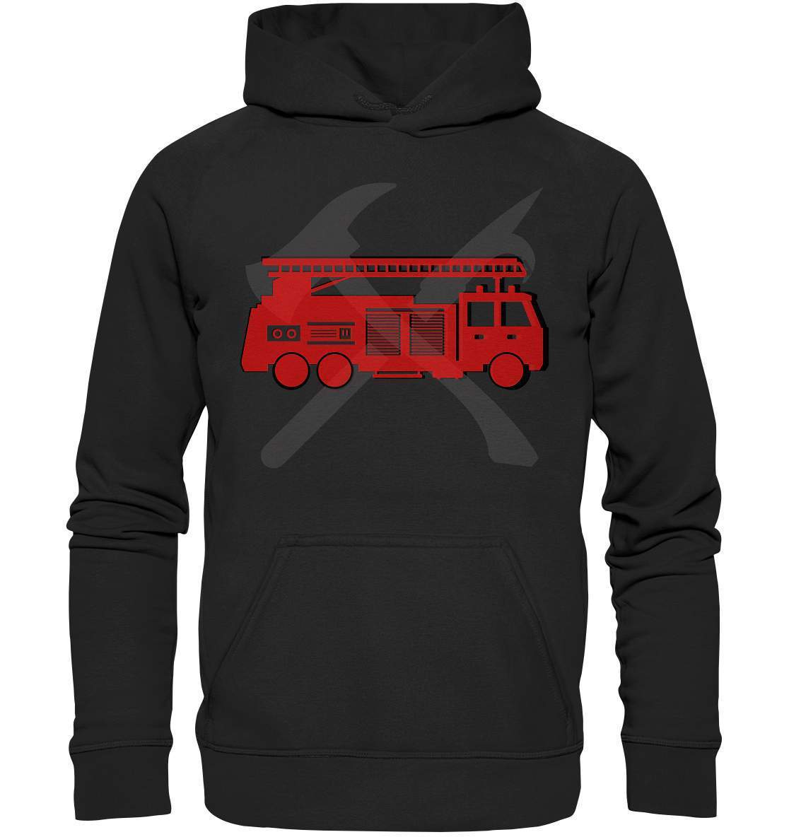 Feuerwehr Auto und Feuerlöschwerkzeuge - Basic Unisex Hoodie XL-berufsfeuerwehr,feuerwehr,Feuerwehrfrau,Feuerwehrmann,freiwillige feuerwehr,geschenk,helikopter,jugendfeuerwehr,jungen,mädchen