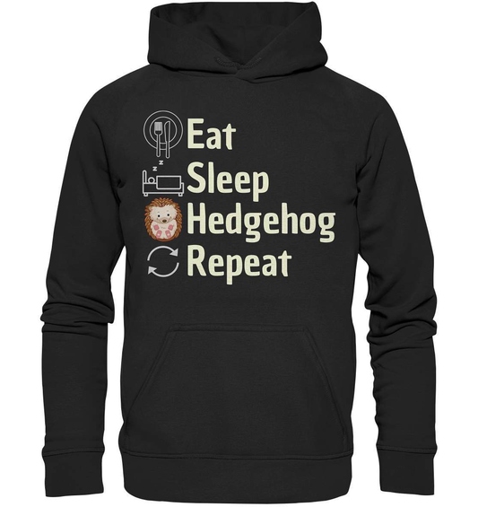 Igel Fan Outfit Eat Sleep Hedgehog Repeat  - Basic Unisex Hoodie XL-geschenkidee,igel,igel fan,igel lover,igel outfit,igel überwintern,igelhaus,liebe zu igeln,waldtiere,waldtierfan,weißbauchigel