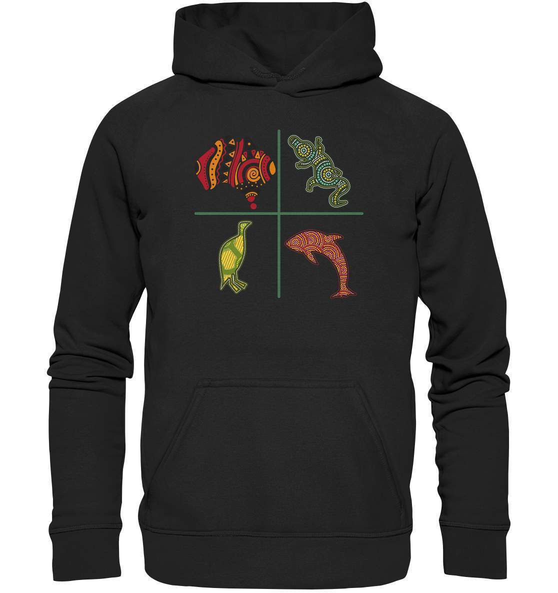 Aboriginal Australian Punktekunst Tiere - Basic Unisex Hoodie XL-aborigines art,delfin,delphin,dotart,eingeboren,eingeborene australien,hand,kiwi,kroko,krokodil,kunst australien,Punktart,punkte,Punktkunst,stammeskunst,tasmanisch