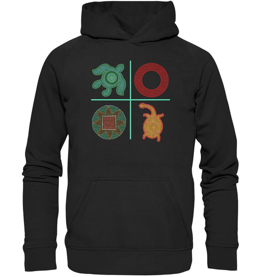 Aboriginal Australian Kunst in Perfektion - 4 Elemente - Basic Unisex Hoodie XL-aborigines,dotart,dots,eingeboren,eingeborene australien,hand,kreise,kunst australien,Punktart,punkte,Punktkunst,Schildkröte,stammeskunst,tasmanisch,turtle