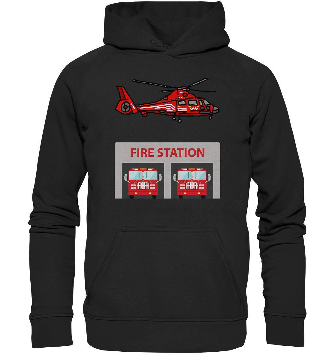 Feuerwehr Helikopter Fire Station - Basic Unisex Hoodie XL-berufsfeuerwehr,feuerwehr,Feuerwehrfrau,Feuerwehrmann,freiwillige feuerwehr,geschenk,helikopter,jugendfeuerwehr,jungen,mädchen